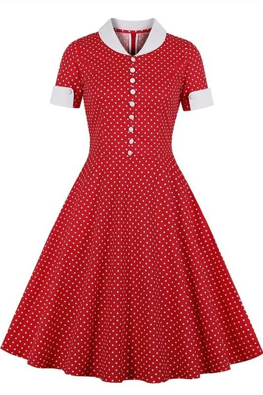 1950s Red Polk Dots  Swing Dress
