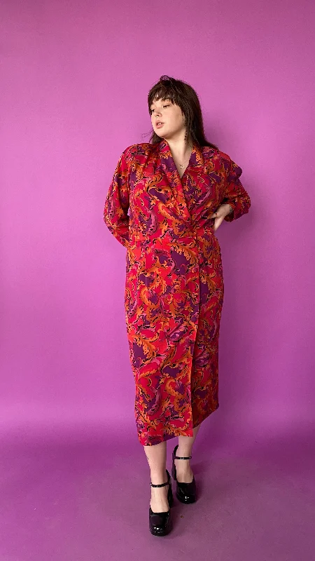 1980s Warm Tone Abstract Watercolor Dress, sz. 3X