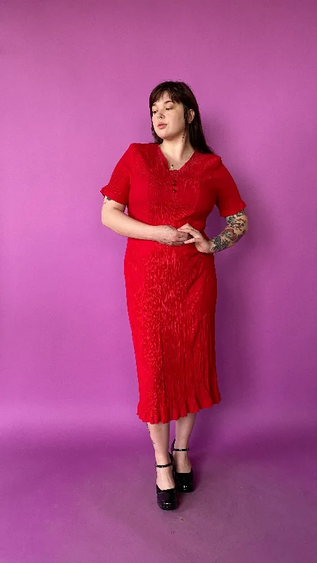 1990s Red Crinkle Dress, sz. 3X