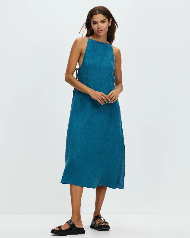 AERE - Side tie linen dress - Teal! 8-10