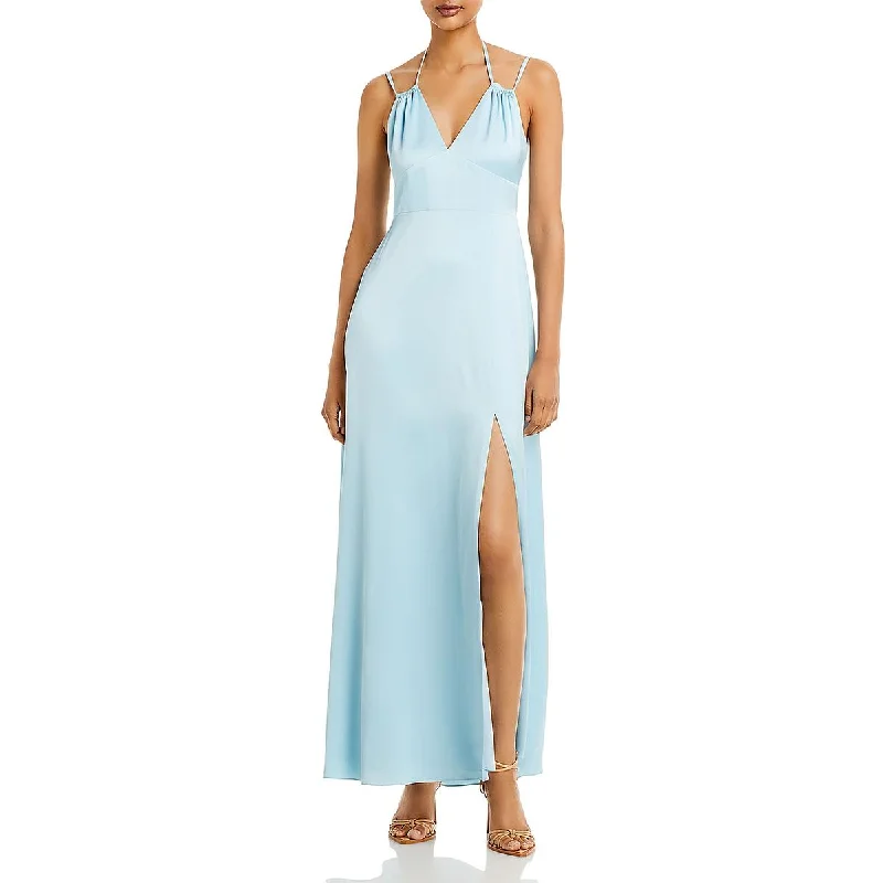 Womens Satin Bow Back Evening Dress