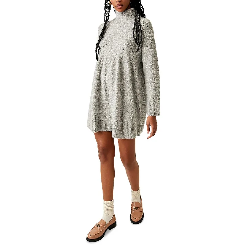 Womens Embroidered Mock Neck Sweaterdress
