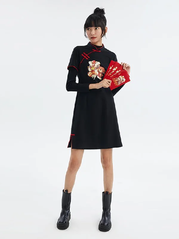 Cartoon Print Cheongsam Dress