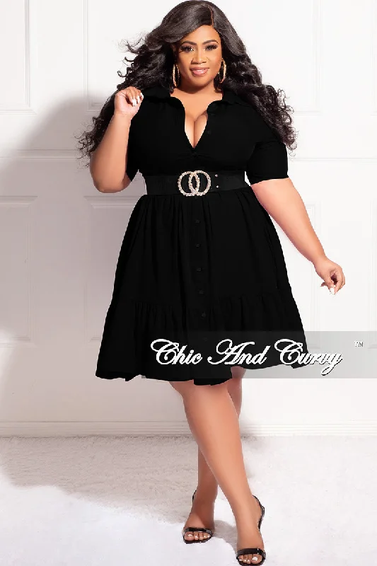 Final Sale Plus Size Collar Button Up Dress in Black