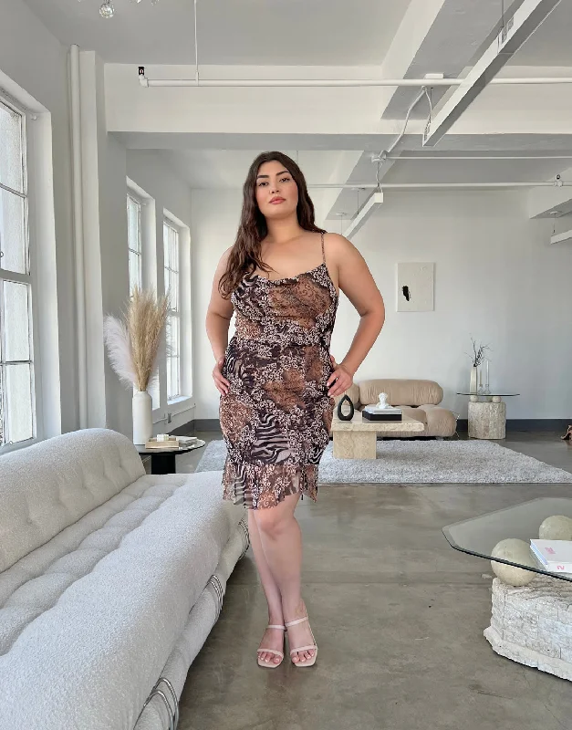 Plus Size Mixed Pattern Spaghetti Strap Dress