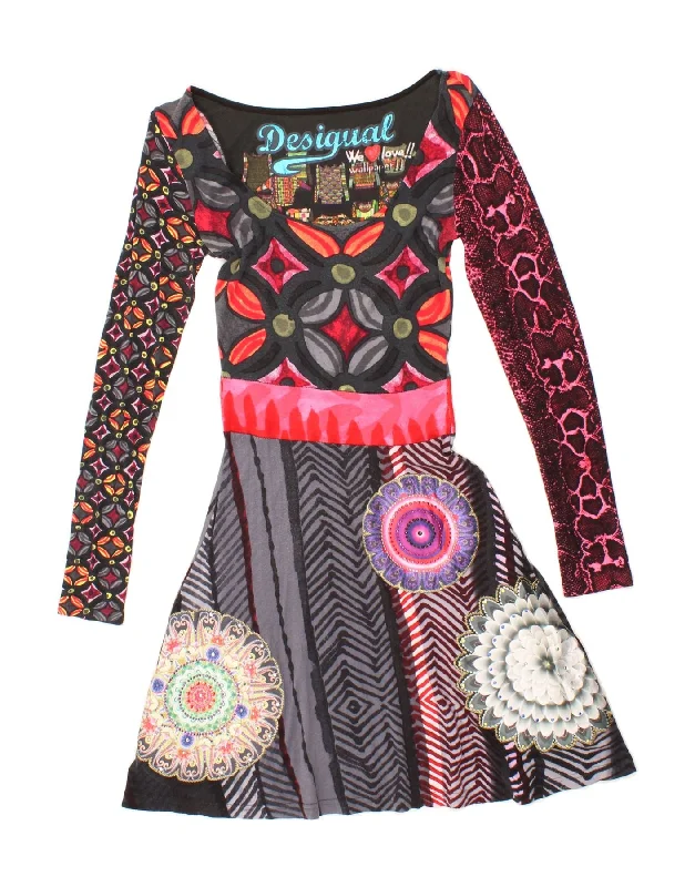 DESIGUAL Womens Abstract Pattern A-Line Dress UK 6 XS Multicoloured
