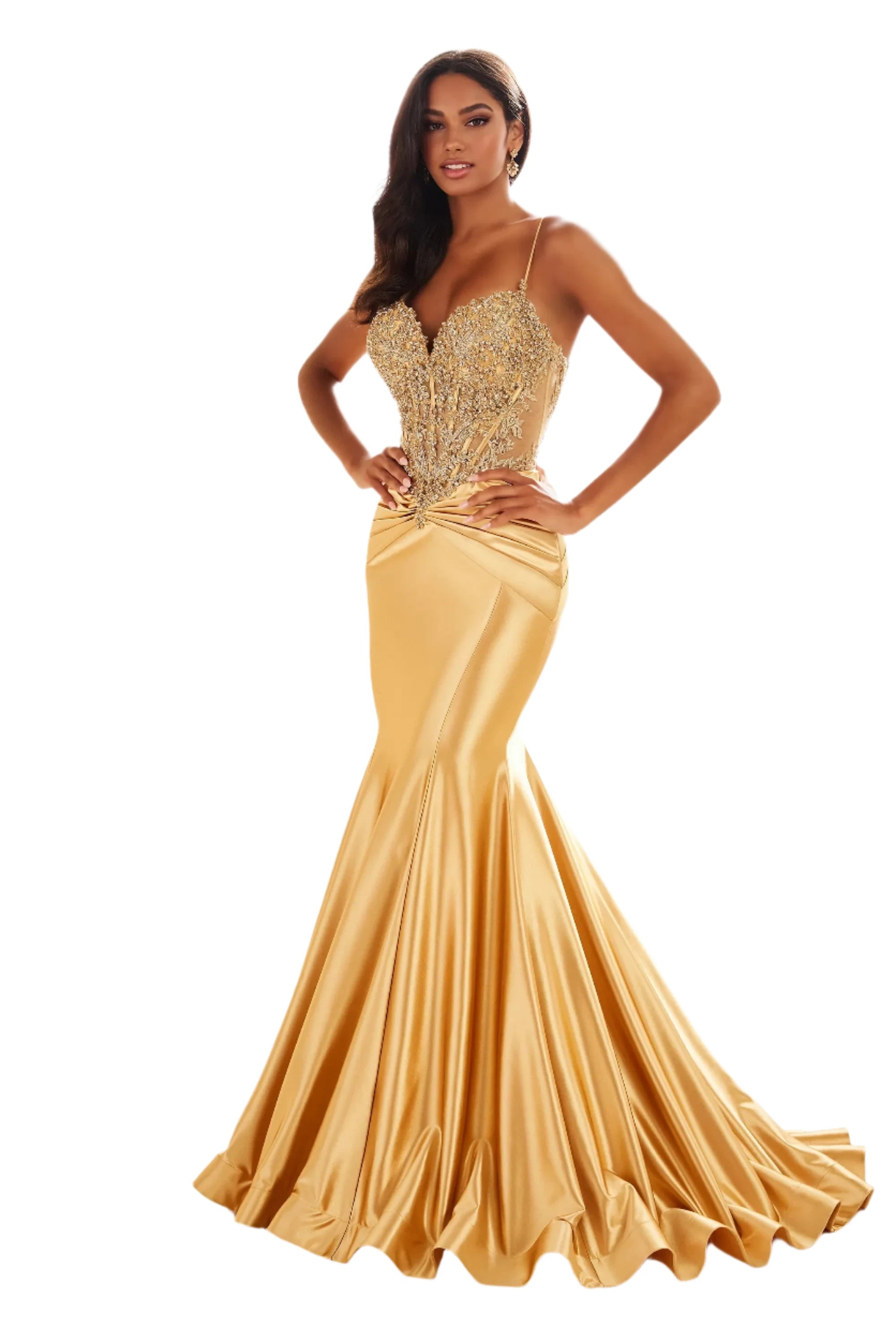 Ellie Wilde EW36004 Size 0 Gold Sheer Sequin Lace Mermaid Prom Dress Pageant Gown Train Formal evening gown
