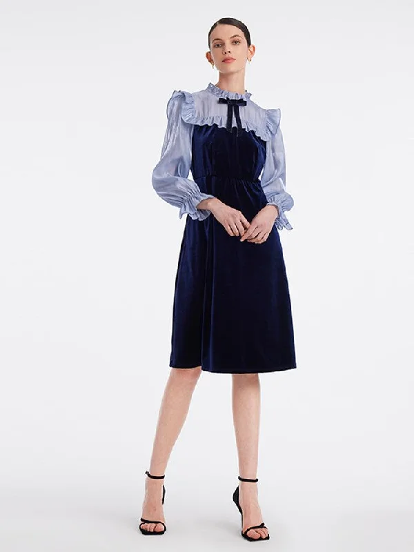 Ruffle Collar Velvet Patchwork Dress