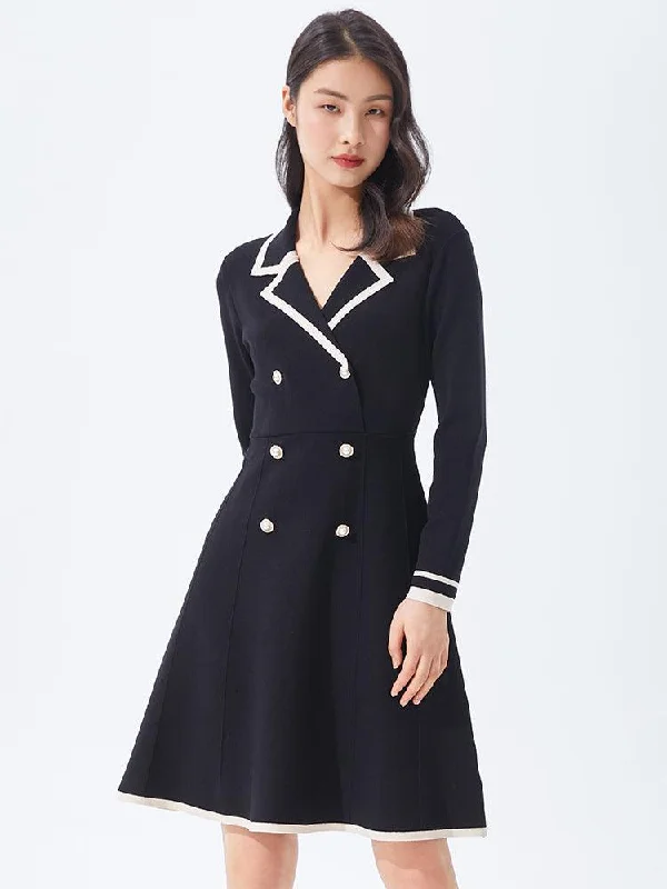 Fitted A-line Double-Breasted Lapel Dress