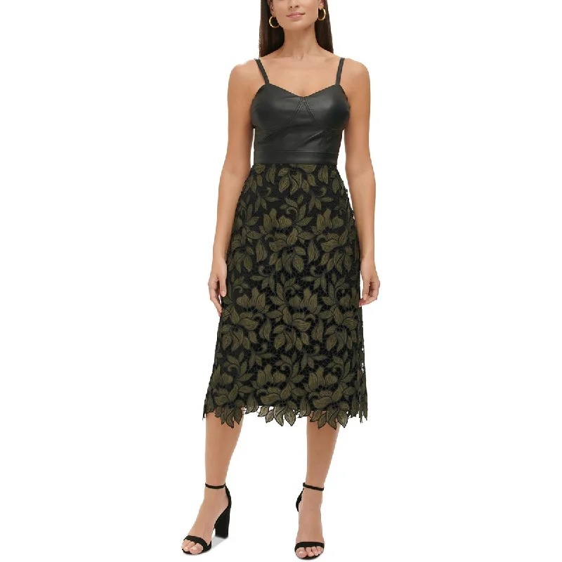 Guess Womens Lace Overlay Mid Calf Fit & Flare Dress