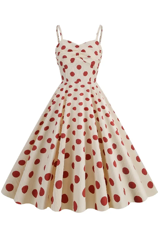 Herbene Apricot Straps Dress with Red Dot