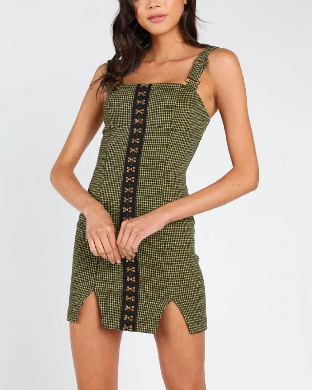 Honey Punch - Katy Hook & Eye Dress in Olive Green