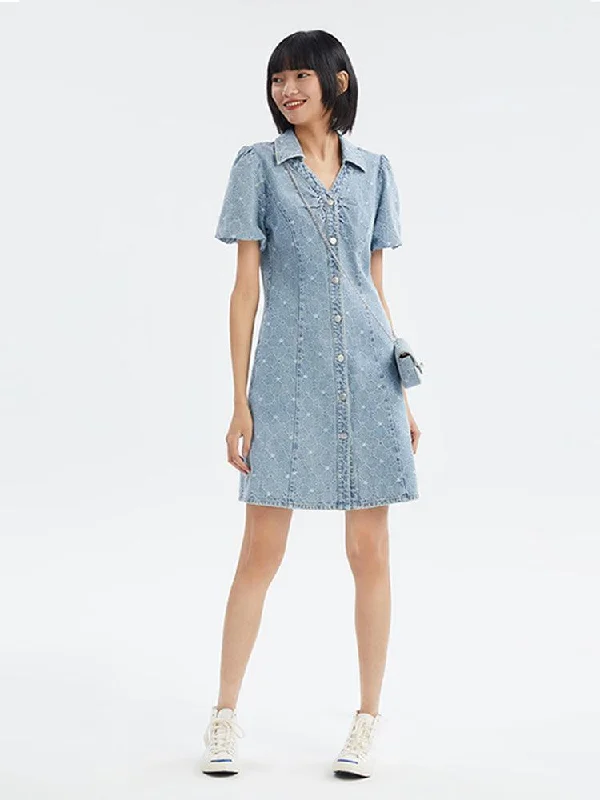 Jacquard Knee-Length Denim Dress