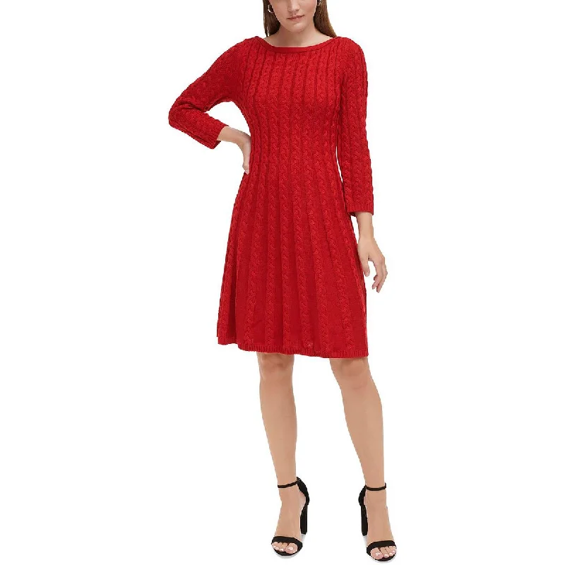 Jessica Howard Womens Petites Cable Knit Knee-Length Sweaterdress