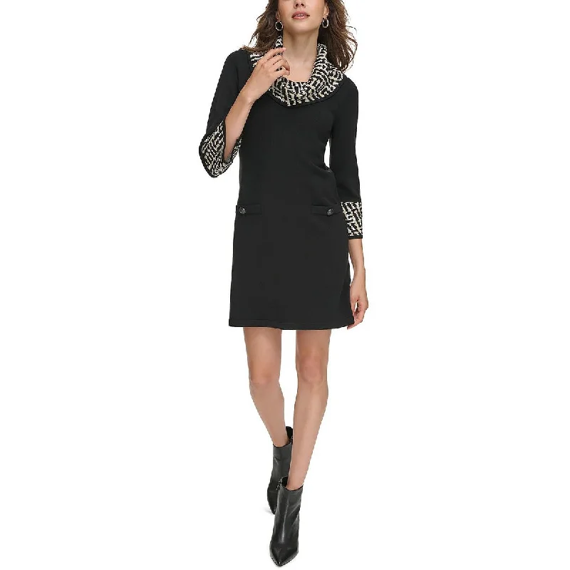 Jessica Howard Womens Petites Printed Above Knee Sweaterdress