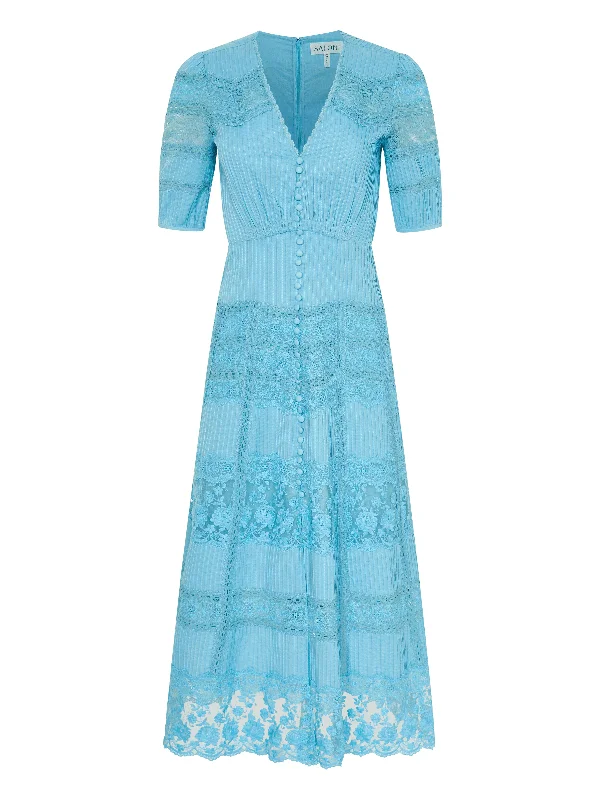 Lea Long Lace Dress in Cloud Blue