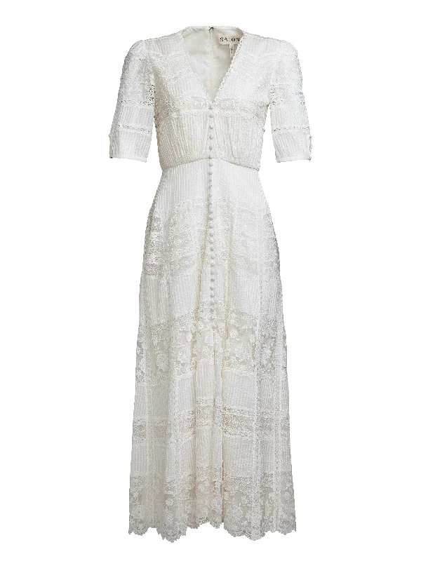 Lea Long Lace Dress in Ivory