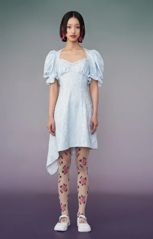 Mukzin | Asymmetric Baby Blue Dress - Tiger Sniffing Rose