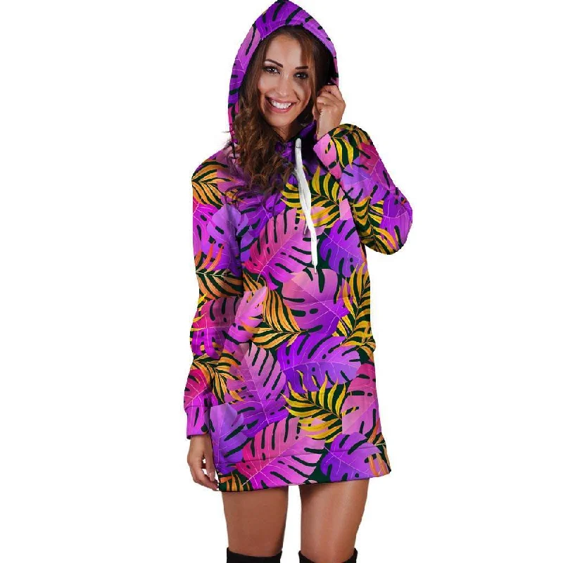 Neon Palm Leaf Edm Print Hoodie Dress