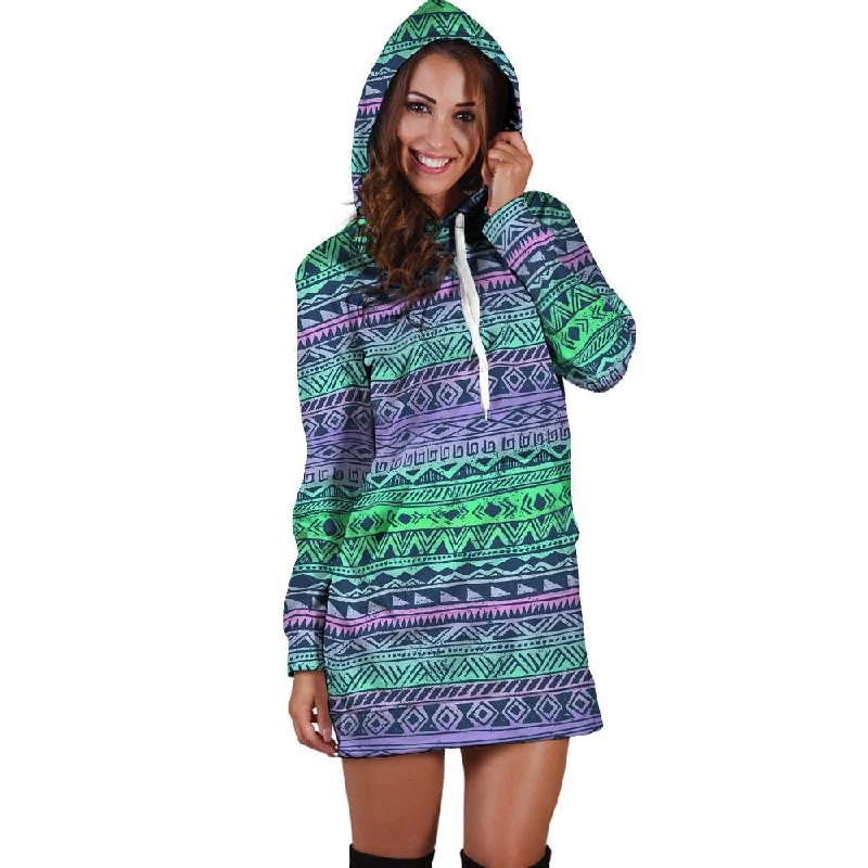 Neon Tribal Aztec Hand Drawn Hoodie Dress