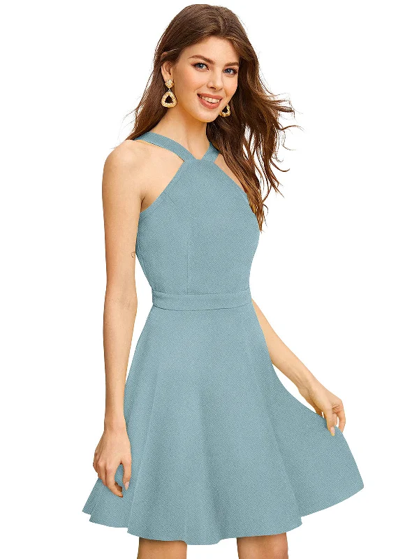 Odette Light Blue Skater Dress For Women