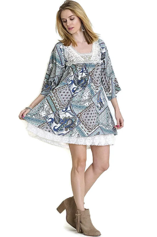 Paisley & Lace Cross Back Dress, Mocha & Cream