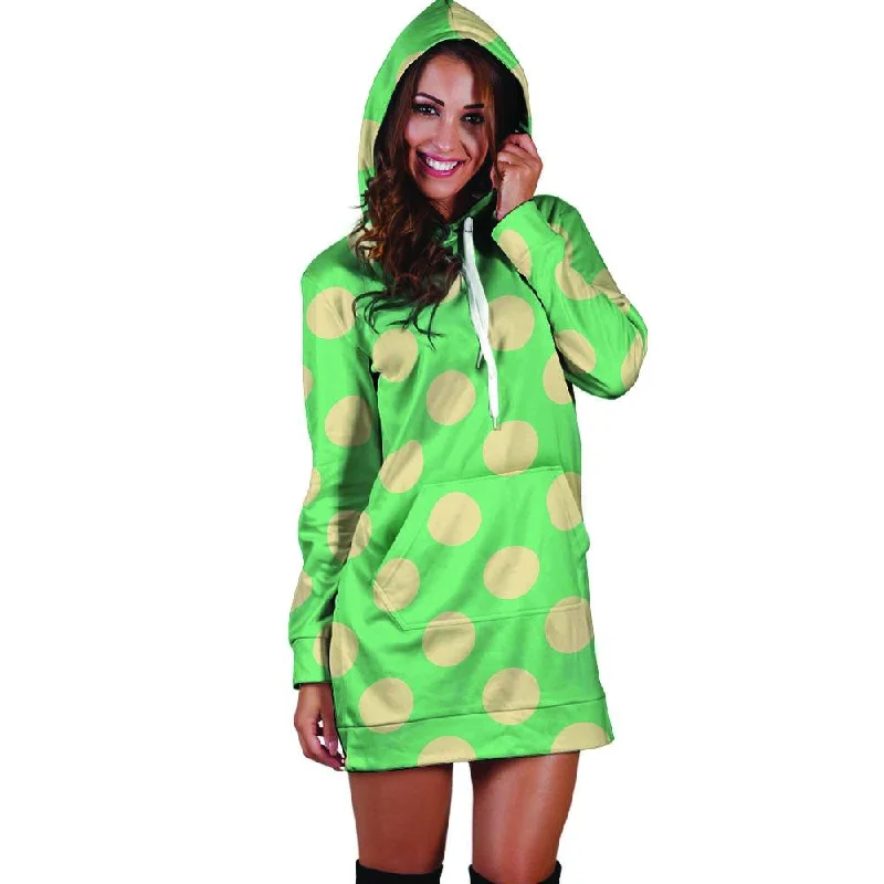 Pale Green Polka Dot Hoodie Dress