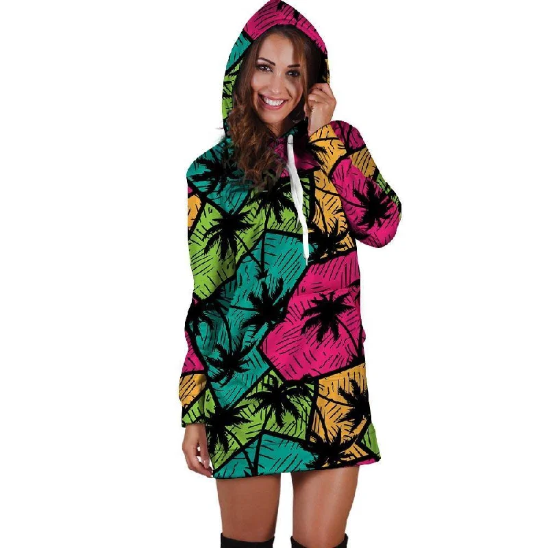 Palm Leaf Hawaiian Print Pattern Hoodie Dress