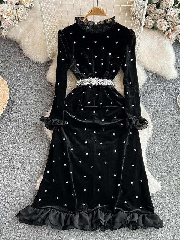 Pearl Embellishments Black Velvet Dress