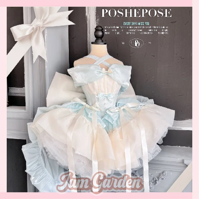 POSHEPOSE blue princess style new bow dress suit