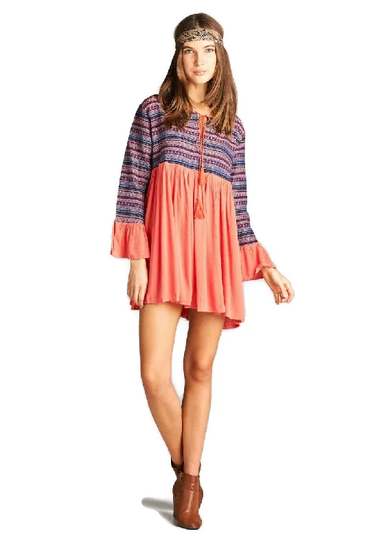 Tapestry Geometric Dress, Coral