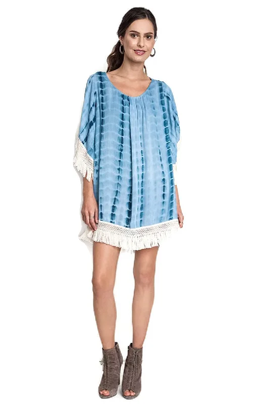 Tie Dye Tassel & Fringe Dress, Teal