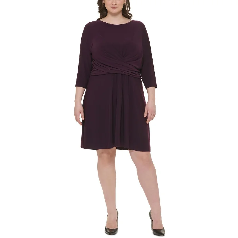 Tommy Hilfiger Womens Plus Jersey Knit Crossover Fit & Flare Dress