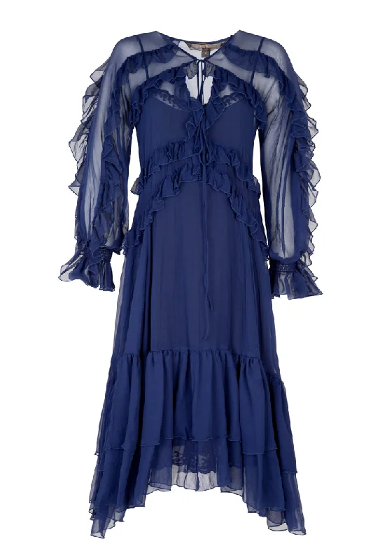 TRELISE COOPER FRILL AT EASE DRESS - NAVY
