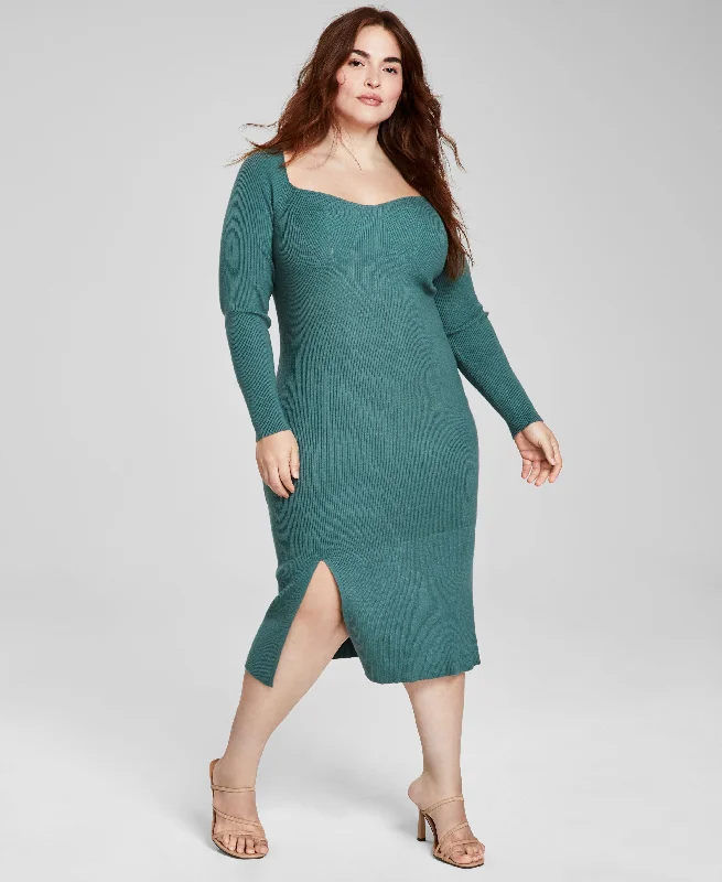 Trendy Plus Size Ribbed Side-Slit Dress