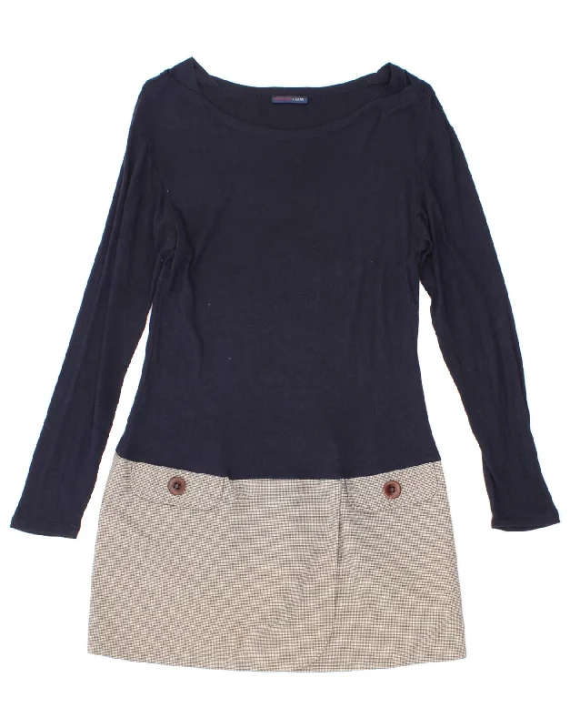 TRUSSARDI JEANS Womens Basic Dress IT 44 Medium Navy Blue Colourblock