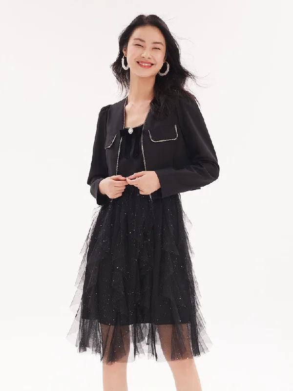 Two-Piece Netted Gauze Dress