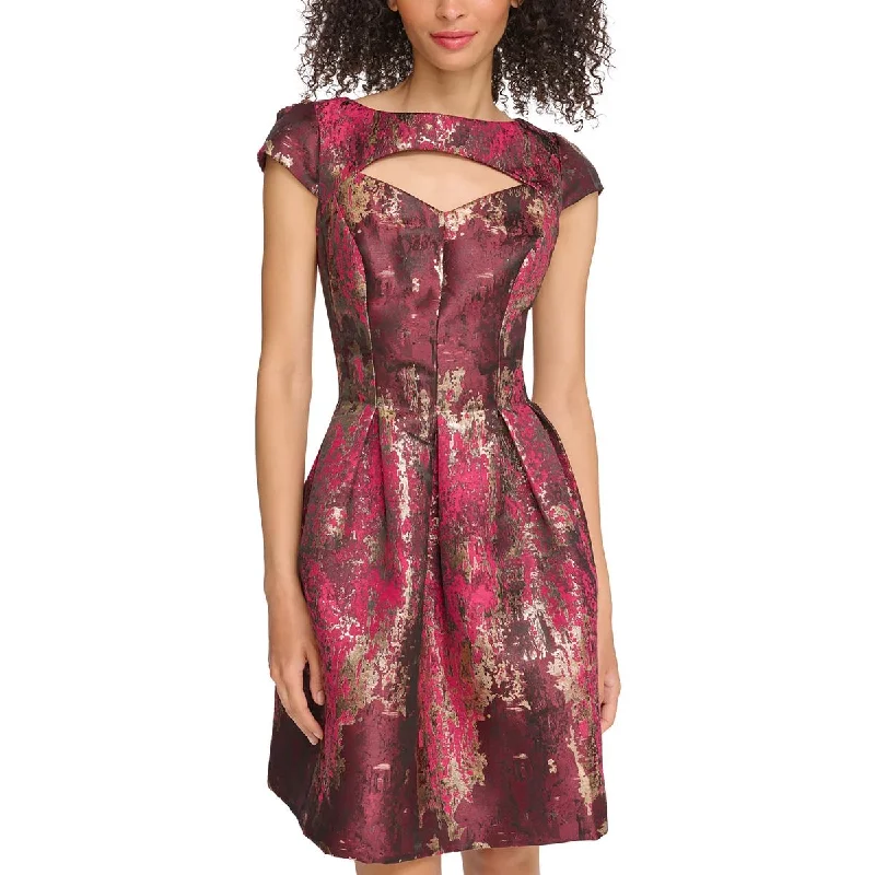 Vince Camuto Womens Petites Metallic Above Knee Fit & Flare Dress