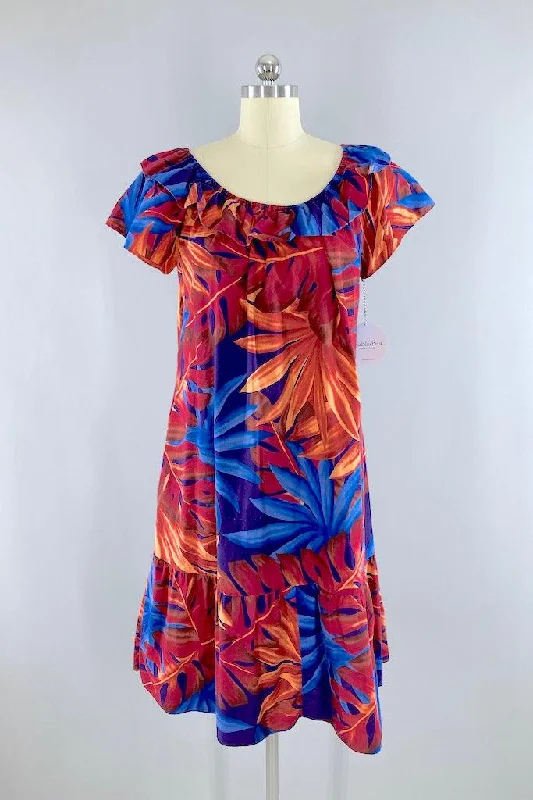 Vintage Red & Blue Hawaiian Aloha Dress