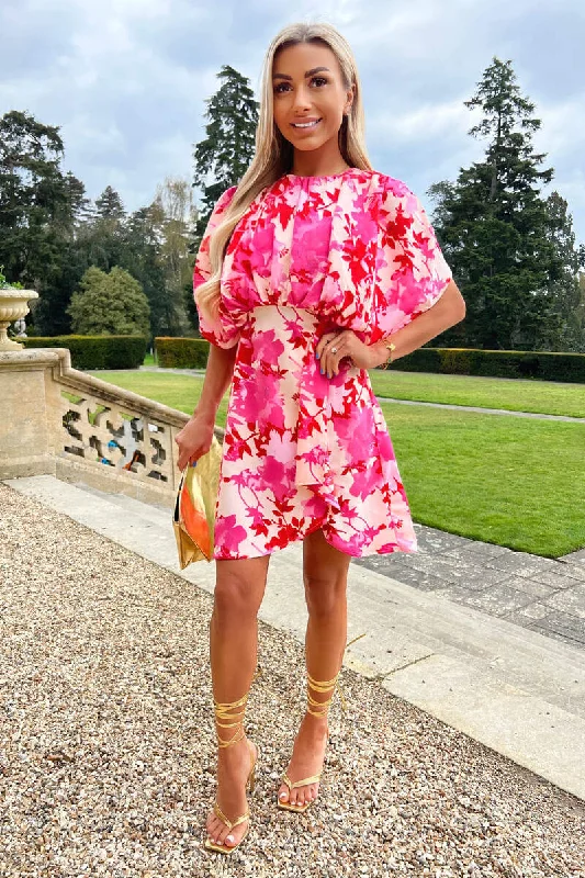 AX Paris Pink and Red Floral Printed Mini Dress Comfortable Fit-and-Flare Mini Dress AX Paris Pink and Red Floral Printed Mini Dress Comfortable Fit-and-Flare Mini Dress