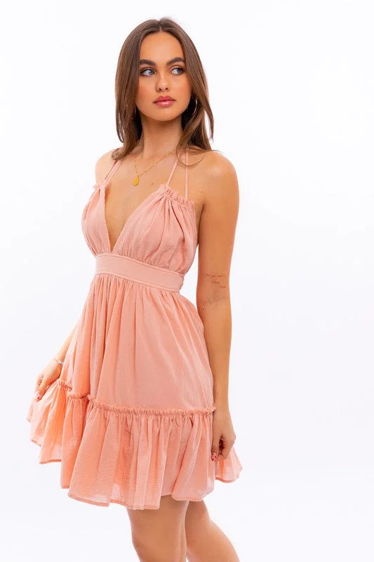 Babydoll Halter Mini Dress Classic Floral Print Mini Dress