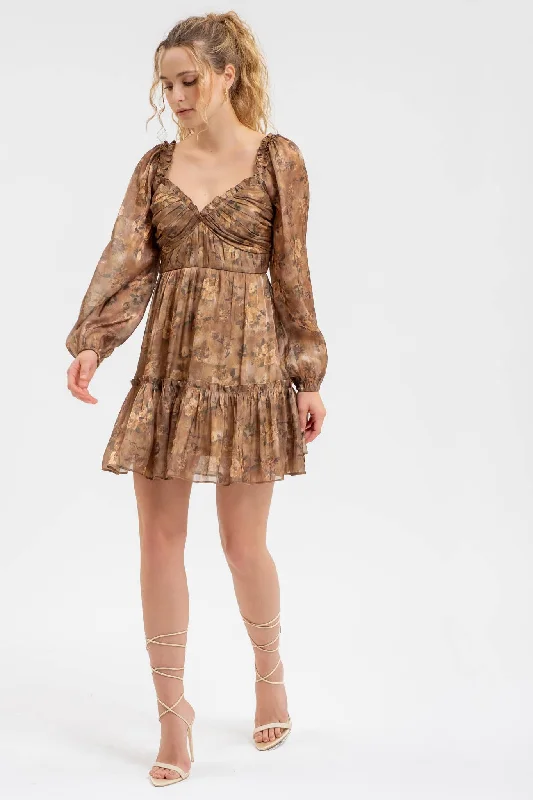 Vintage Love Letter Long Sleeve Mini Dress Comfortable Shift Mini Dress