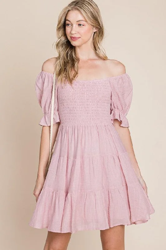 Blush Puff Sleeve Mini Dress Cozy T-Shirt Mini Dress