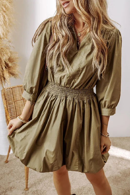Smocked High Waist Mini Dress Cozy A-Line Mini Dress