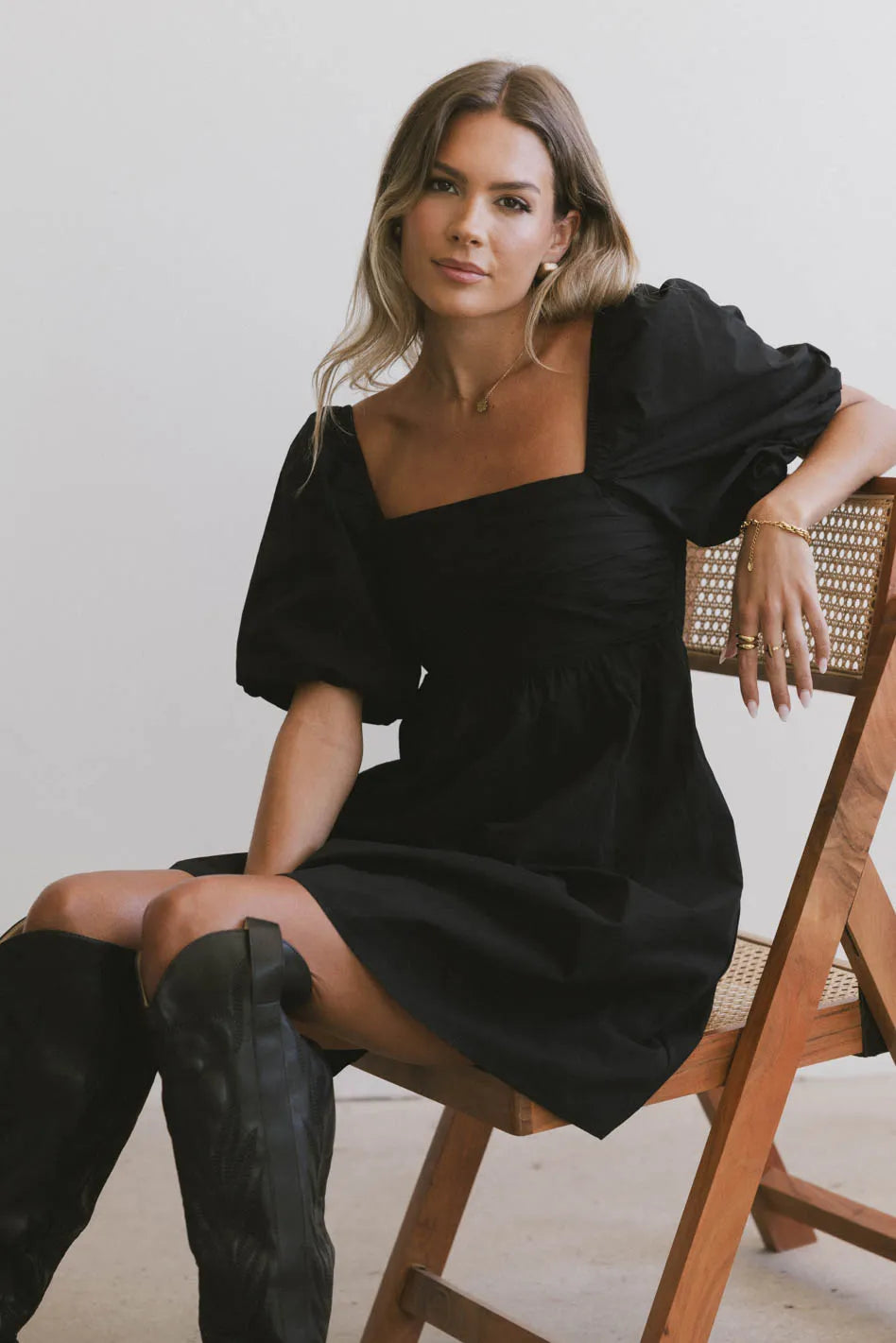 Dinah Pleated Mini Dress in Black Chic Pleated Mini Dress