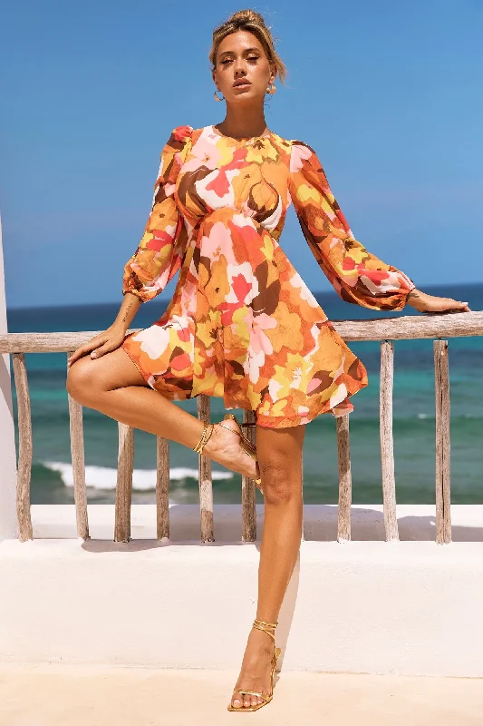 End Game Mini Dress - Orange Multi Cozy Knit Mini Dress