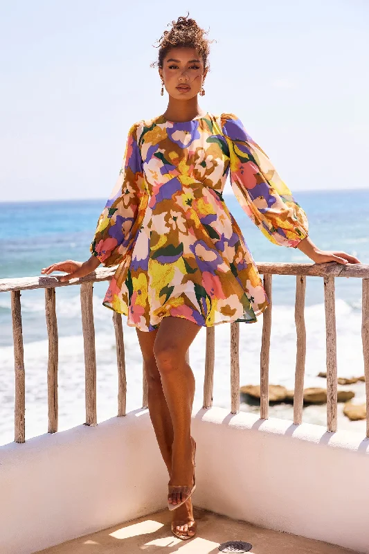 End Game Mini Dress - Yellow Multi Chic Bohemian Mini Dress
