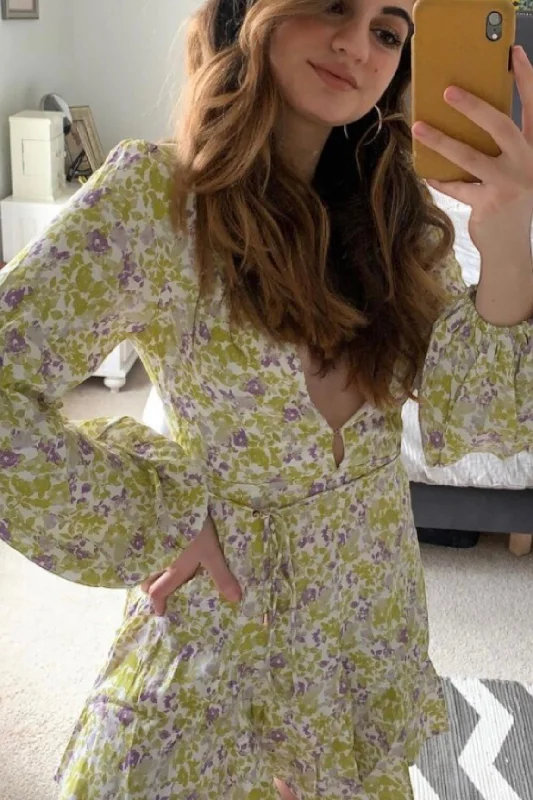 Everlasting Spring Floral  Mini Dress Yellow - FINAL SALE Cozy A-Line Mini Dress