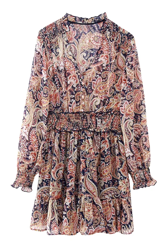 'Felipa' V-Neck Paisley Pattern Mini Dress Classic Striped Mini Dress