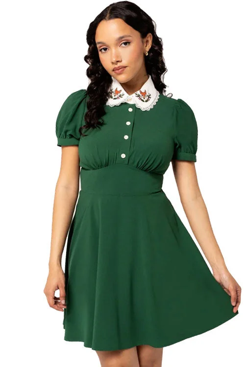 Hell Bunny Basil Mini Dress Foxes Peter Pan Collar Cozy Ribbed Mini Dress